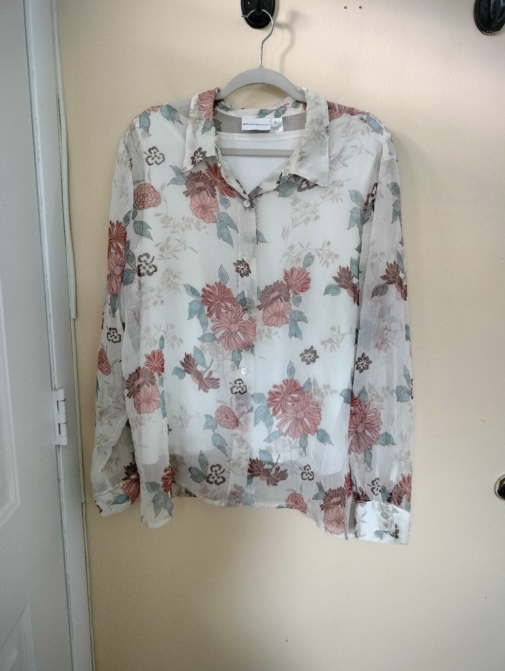 Alfred Dunner Sheer Floral Button Tunic Blouse With Attached Tank 18 Vacation